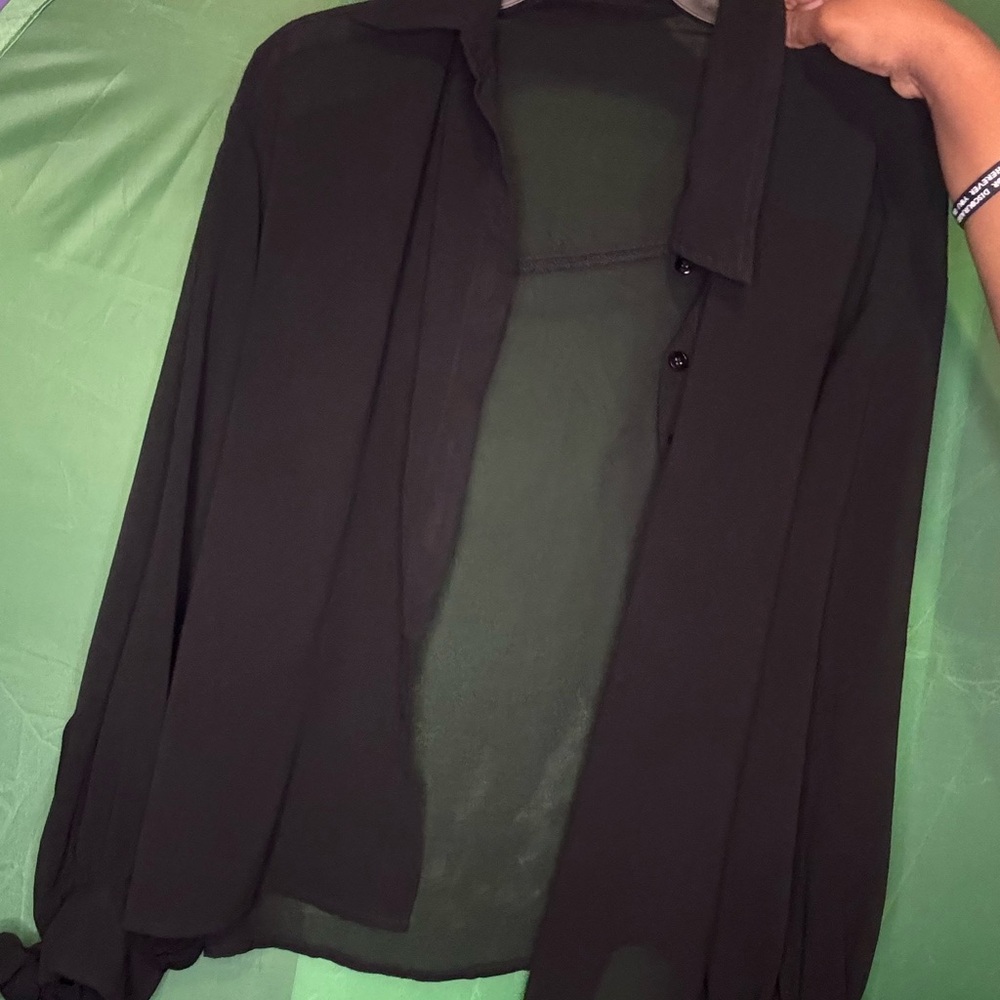 Black Sheer Button-Up Blouse